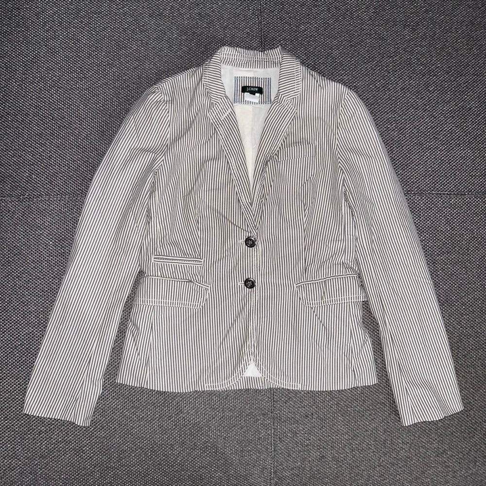 J. Crew White/Gray Hickory Striped Sports Blazer Coat Size 0 Preppy Casual